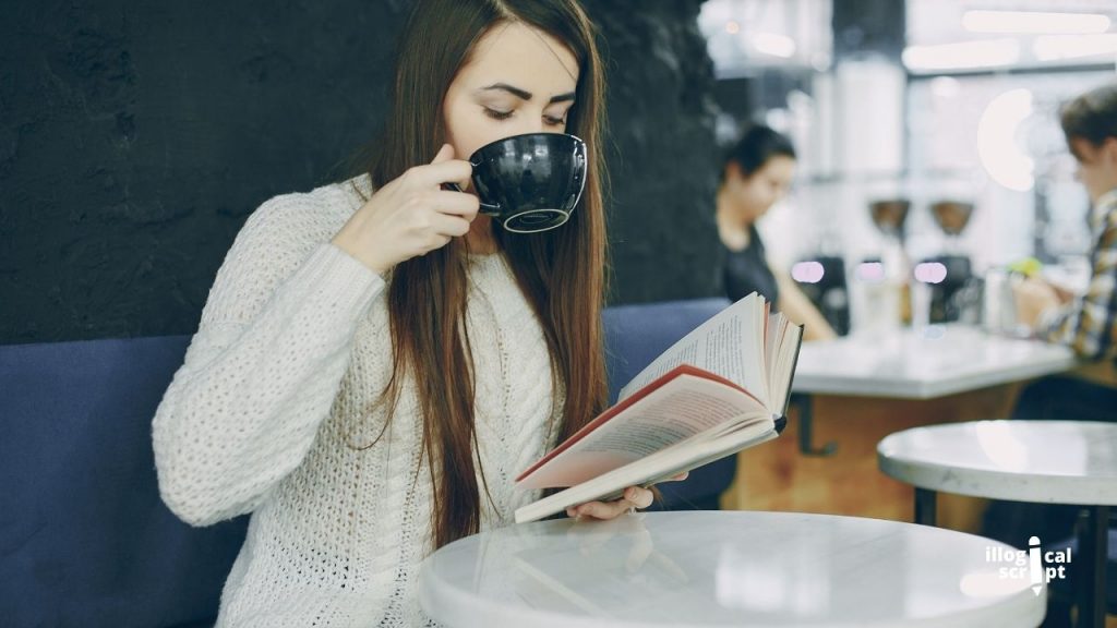 lady drinking coffee and reading book; why entrepreneurs should have a reading habit