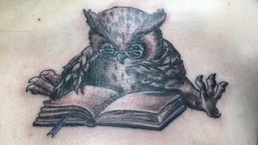 reading owl tattoo