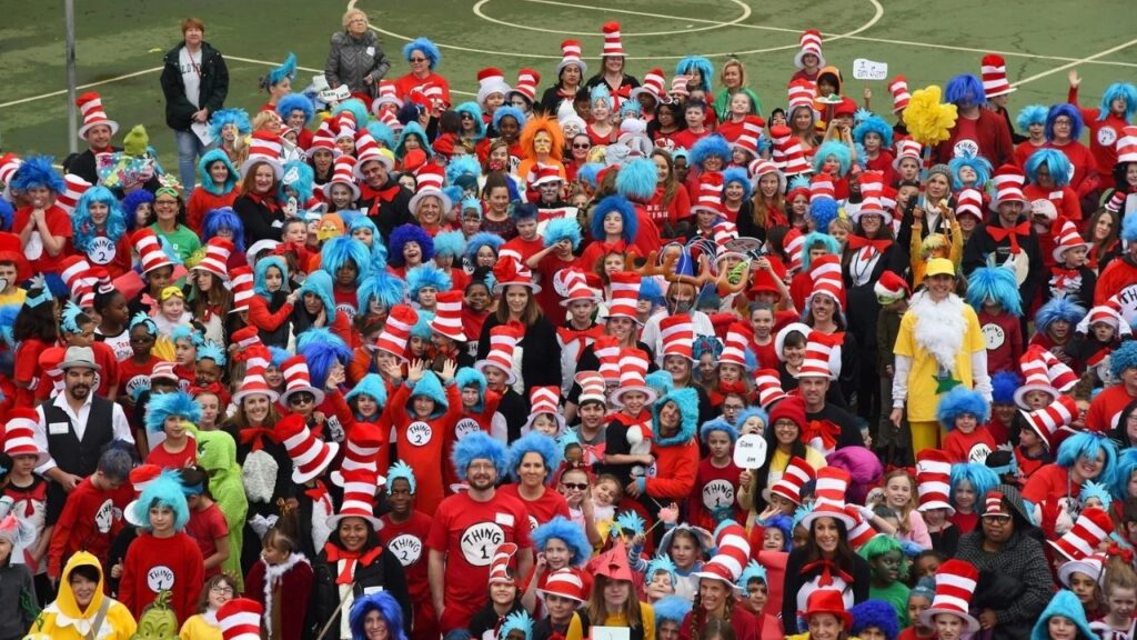 people dressed as dr. Seuss characters