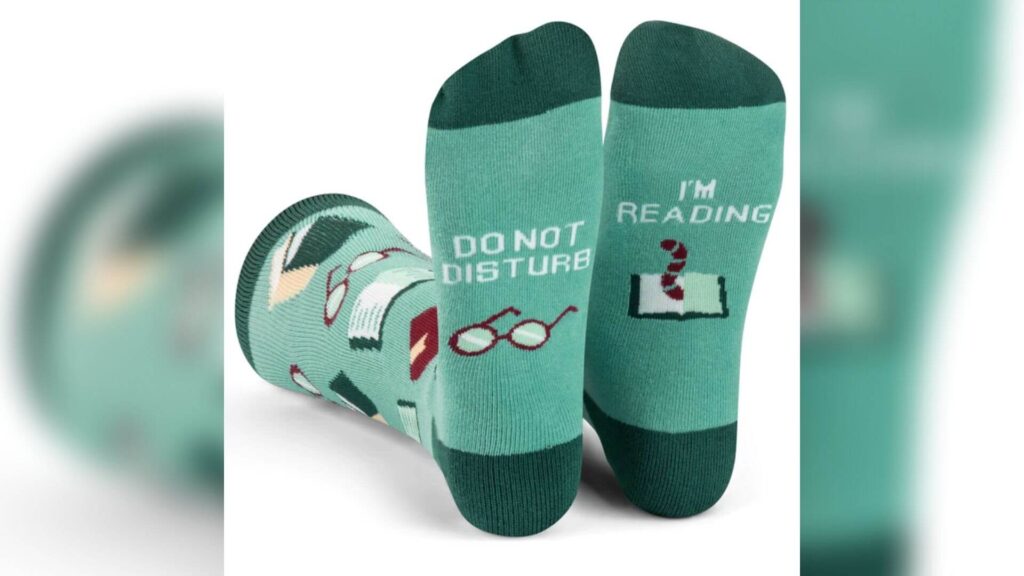 socks with do not disturb written. 