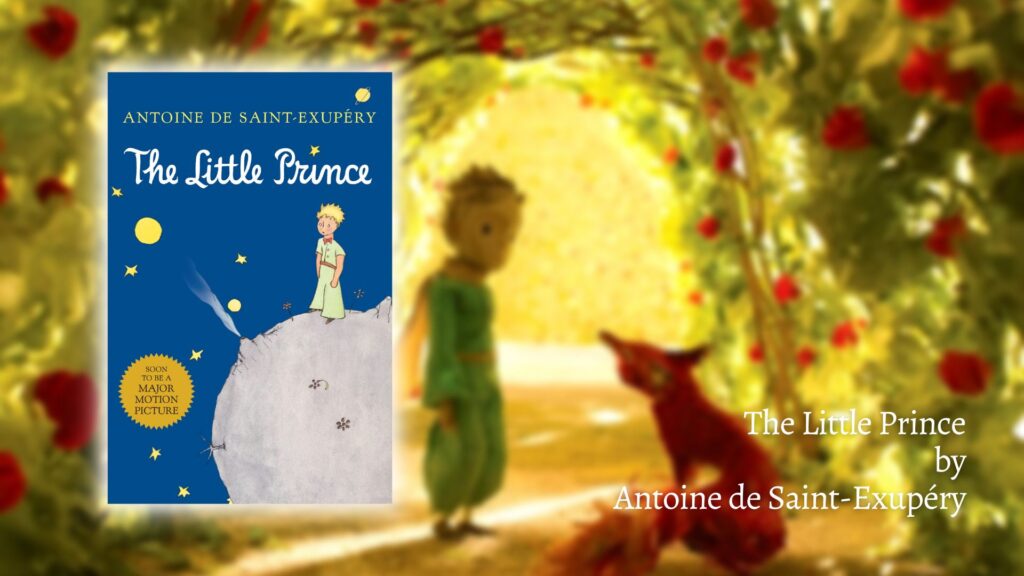 The Little Prince by Antoine de Saint-Exupéry With background cover of a boy and wolf.